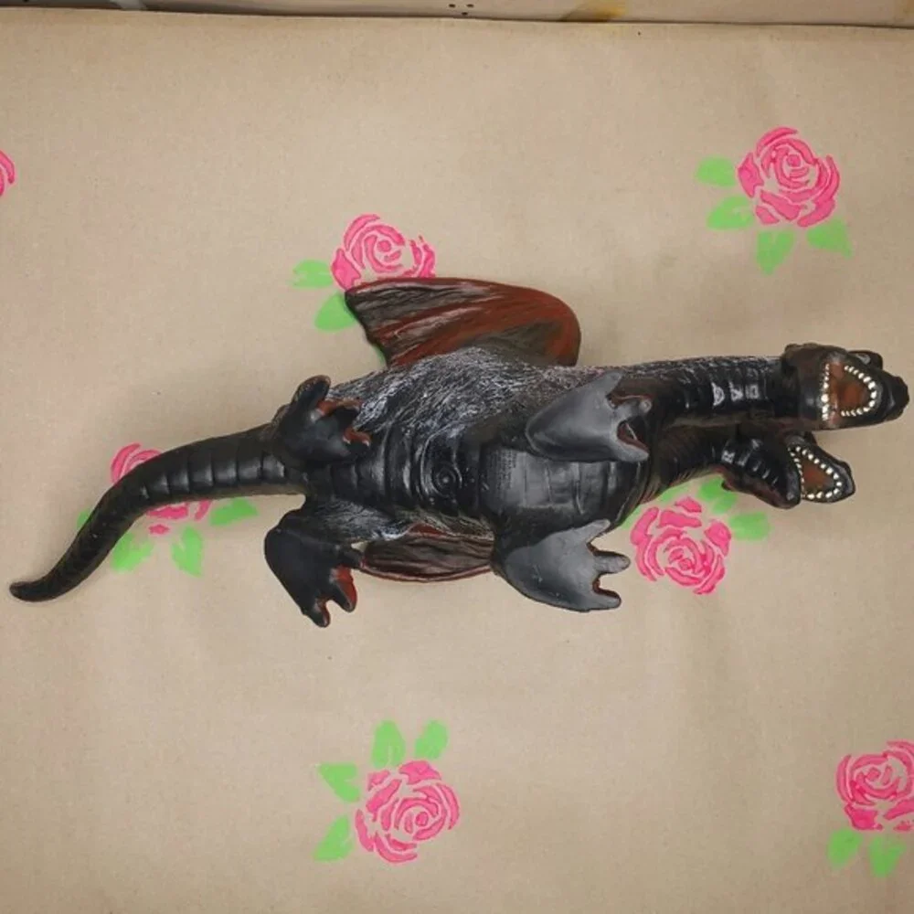 Red and Black Two-Headed Rubber Dragon Toy Figure